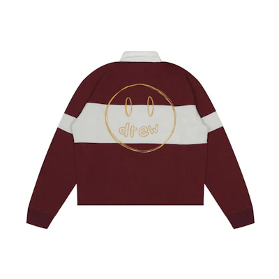Drew House Sketch Mascot Rugby Shirt Striped Smiley Polo Unisex - Deep Red. DW-FW22-129