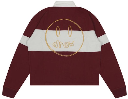 Drew House Sketch Mascot Rugby Shirt Striped Smiley Polo Unisex - Deep Red. DW-FW22-129 Order Drew House Sketch Mascot Rugby Shirt Striped Smiley Polo Unisex - Deep Red. DW-FW22-129