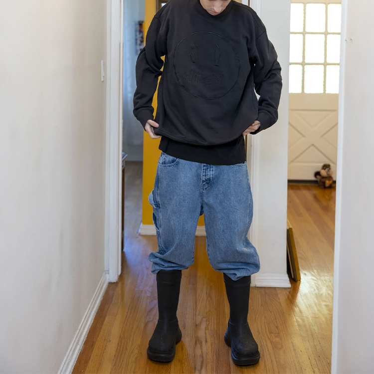 Shop Drew House Smile FW21 Sketch Mascot Hitam Crewneck Unisex Pullover Sweatshirt. DR-FW21-063