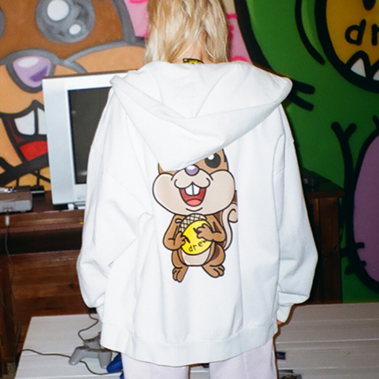 Shop Drew House Smiley 卡通松鼠拉鍊帽T 冬季中性 米白色 DR-SS20-66