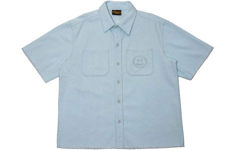 Drew House Smiley Corduroy Shirt Baby Blue Unisex - Smiley Logo Pocket Design. DR-SS21-121