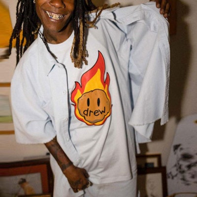 Drew House Smiley Kemeja Corduroy Baby Blue Unisex - Rekaan Poket Logo Smiley. DR-SS21-121 1