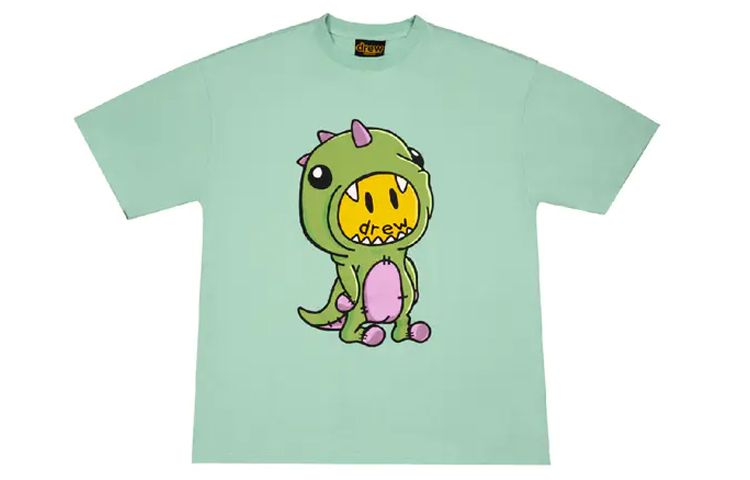 Drew House Smiley Face Cartoon Dinosaur T-Shirt Unisex Mint Green DR-SS20-037