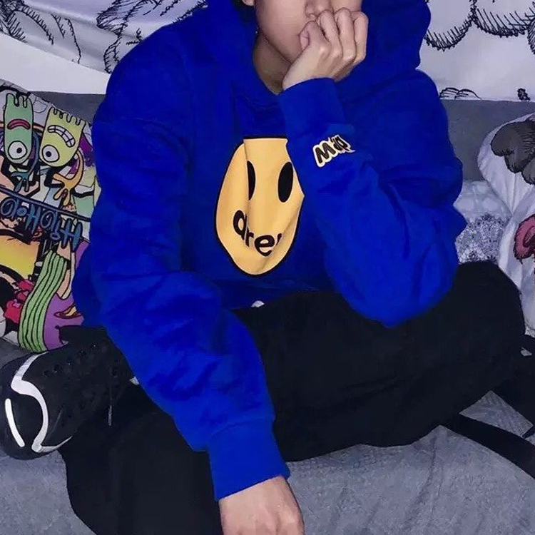 Shop 드류 하우스 스마일리 페이스 그래픽 후디 유니섹스 블루 DR0185