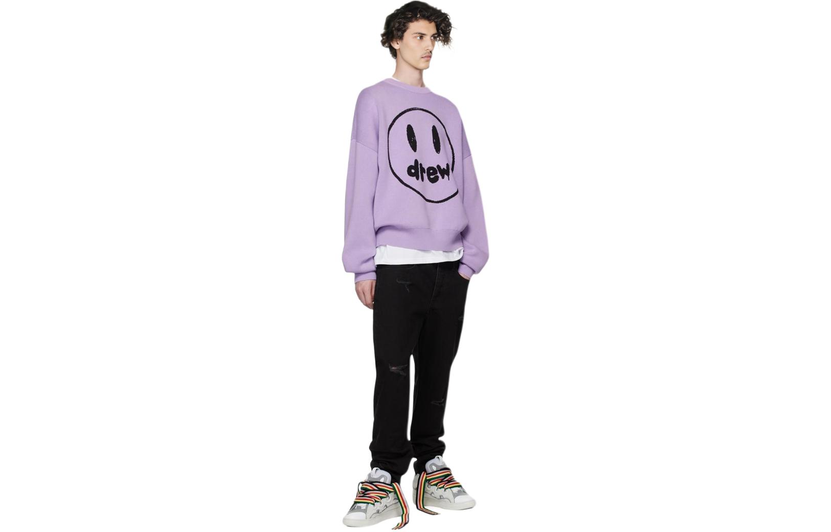 Drew House Smiley Face Logo Jacquard Knit Sweater Purple -  Long Sleeve. DR-SS22-316