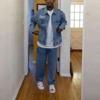 Sizing Drew House FW21 笑臉石洗藍色木工牛仔褲 男女通用刺繡丹寧。 DR-FW21-071
