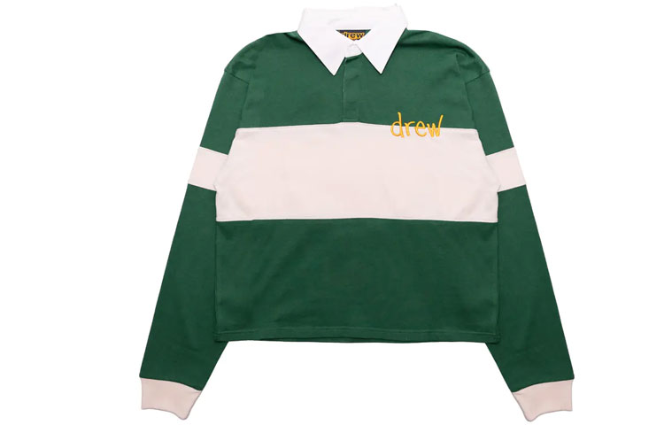 Lookbook Drew House Smiley Hand-drawn Mascot Striped Rugby Polo Unisex Forest Green Gift DR-FW21-066