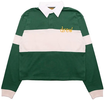 Drew House Smiley Hand-drawn Mascot Striped Rugby Polo Unisex Forest Green Gift DR-FW21-066 Lookbook Drew House Smiley Hand-drawn Mascot Striped Rugby Polo Unisex Forest Green Gift DR-FW21-066