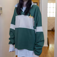 Details for Drew House Smiley Hand-drawn Mascot Striped Rugby Polo Unisex Forest Green Gift DR-FW21-066