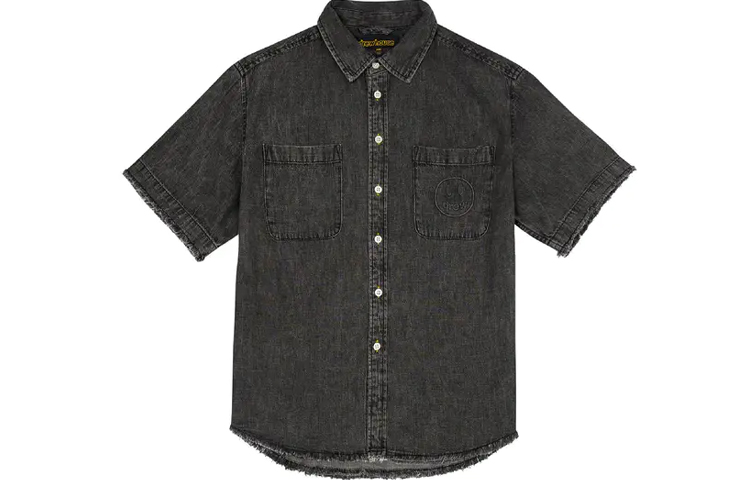 Drew House Smiley Lightweight Denim Black Short Sleeve Shirt Unisex. DR-SS21-52
