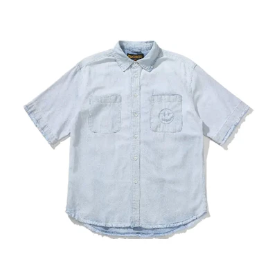 Drew House Smiley Lightweight Denim Shirt Light Indigo Unisex. DR-SS21-88