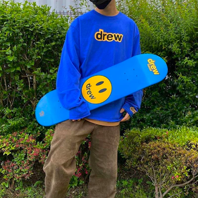 Drew House Smiley Logo Long Sleeve T-Shirt Sweatshirt Unisex Blue DR-SS20-92 Details for Drew House Smiley Logo Long Sleeve T-Shirt Sweatshirt Unisex Blue DR-SS20-92
