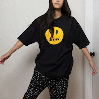 Shop Drew House Smiley Logo Printed Oversized Black T-Shirt for Men. DH-HJ2121-MCBK