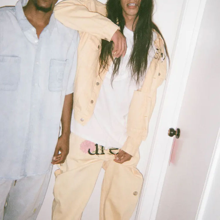 Purchase 드류 하우스 스마일 로고 SS21 옐로우 플로럴 자수 카펜터 진 데님 DR-SS21-116