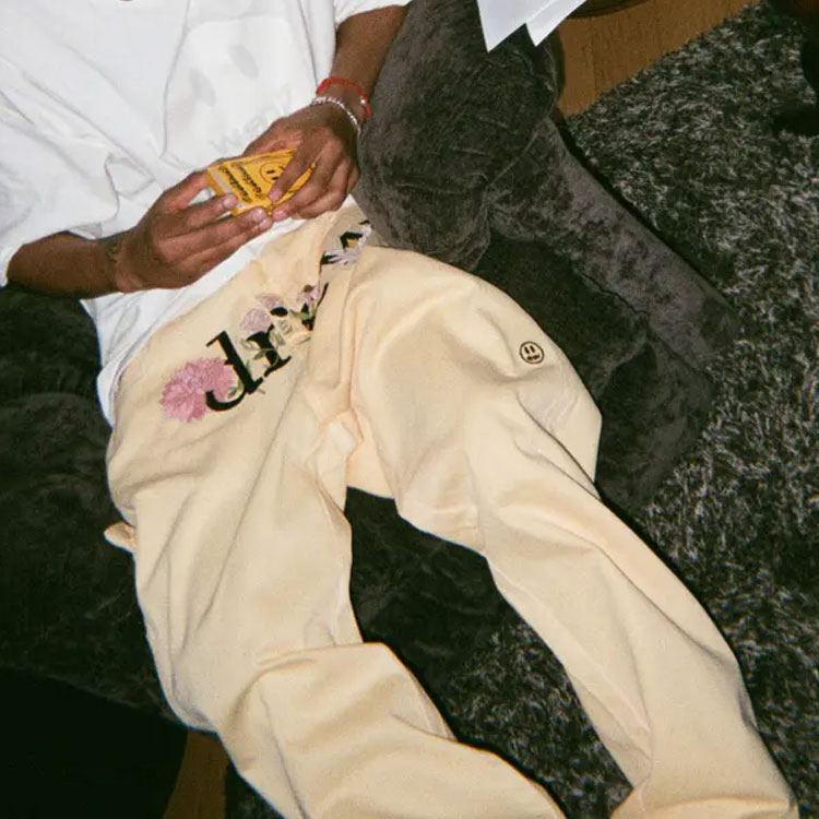 Cheap 드류 하우스 스마일 로고 SS21 옐로우 플로럴 자수 카펜터 진 데님 DR-SS21-116