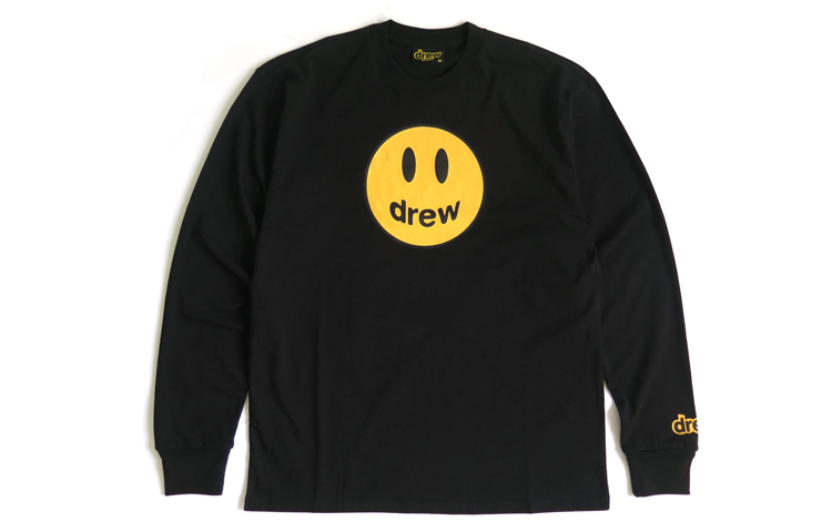 Order Drew House Smiley 吉祥物標誌黑色長袖男女同款T恤 DR0119