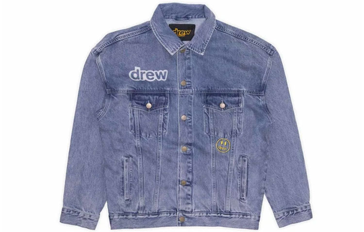 Drew House Smiley Mascot Trucker Jacket Stone Wash Denim Unisex Blue. DR-FW21-050