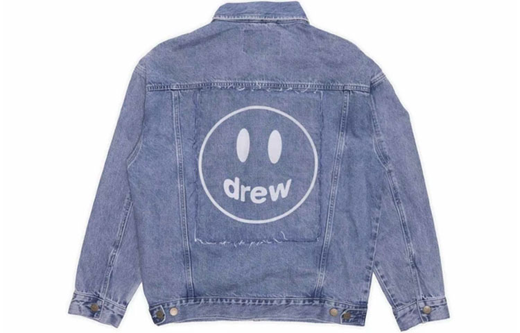 Lookbook Drew House Jaket Trucker Denim Biru Unisex Motif Smiley Stone Wash. DR-FW21-050