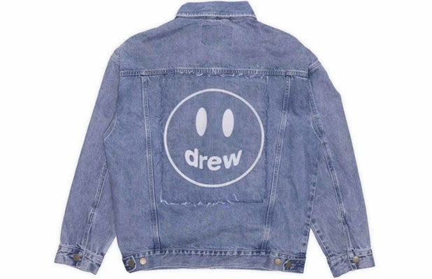 Drew House Jaket Trucker Denim Biru Unisex Motif Smiley Stone Wash. DR-FW21-050 Lookbook Drew House Jaket Trucker Denim Biru Unisex Motif Smiley Stone Wash. DR-FW21-050