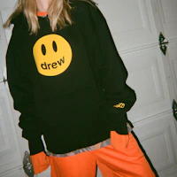 Sizing Sudadera Unisex Negra Drew House Smiley Oversized de Forro Polar DH-F31221-MCBK