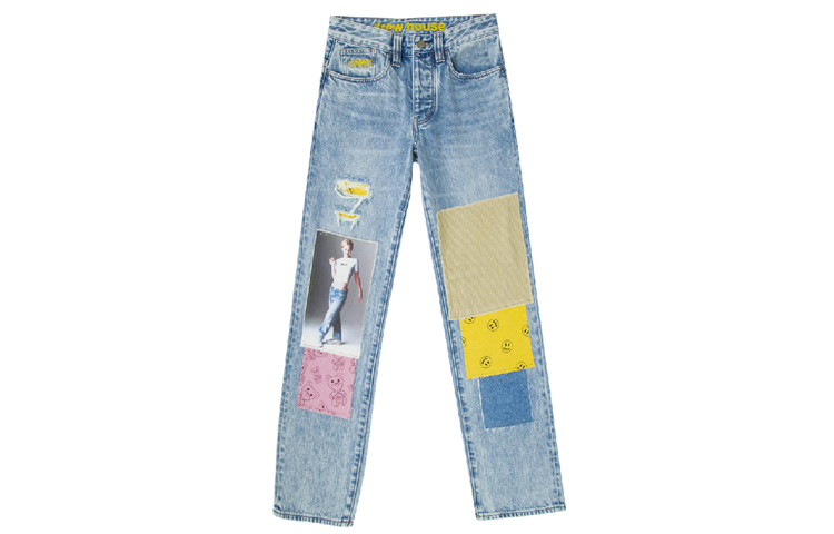 Drew House Smiley Patchwork Vintage Unisex Jeans in Washed Blue DR-FW20-96