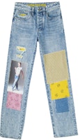 Drew House Smiley Patchwork Vintage Unisex Jeans in Washed Blue DR-FW20-96 Drew House Smiley Patchwork Vintage Unisex Jeans in Washed Blue DR-FW20-96