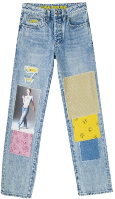 Drew House Smiley Patchwork Vintage Jeans Unisex Biru Pudar DR-FW20-96 Order Drew House Smiley Patchwork Vintage Jeans Unisex Biru Pudar DR-FW20-96