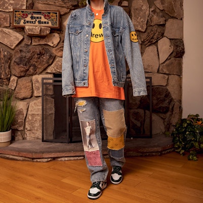 Drew House Smiley Patchwork Vintage Jeans Unisex Biru Pudar DR-FW20-96 Shop Drew House Smiley Patchwork Vintage Jeans Unisex Biru Pudar DR-FW20-96