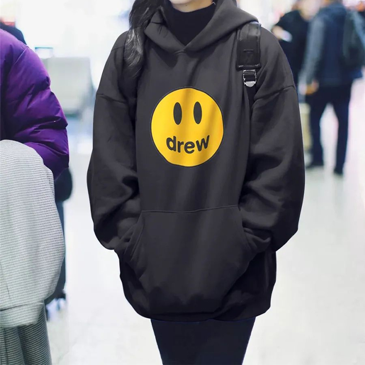 Details for ドリューハウス スマイリープリント ブラック フリース プルオーバー ユニセックスパーカー DR0117