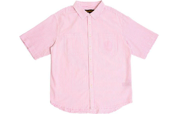 Drew House Smiley Seersucker Striped Pocket Short Sleeve Shirt Pink Unisex. DR-SS21-124
