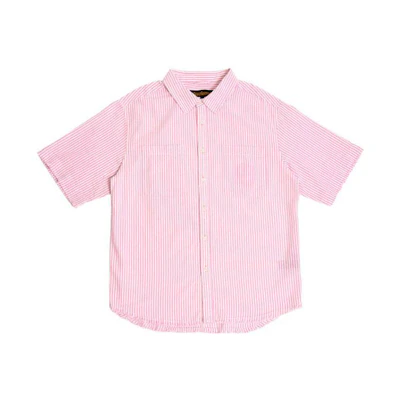 Drew House Smiley Seersucker Striped Pocket Short Sleeve Shirt Pink Unisex. DR-SS21-124