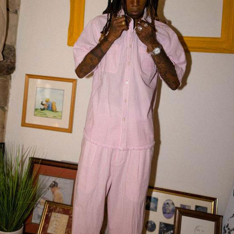 Purchase Drew House Smiley Seersucker Baju Poket Lengan Pendek Jalur Pink Unisex. DR-SS21-124