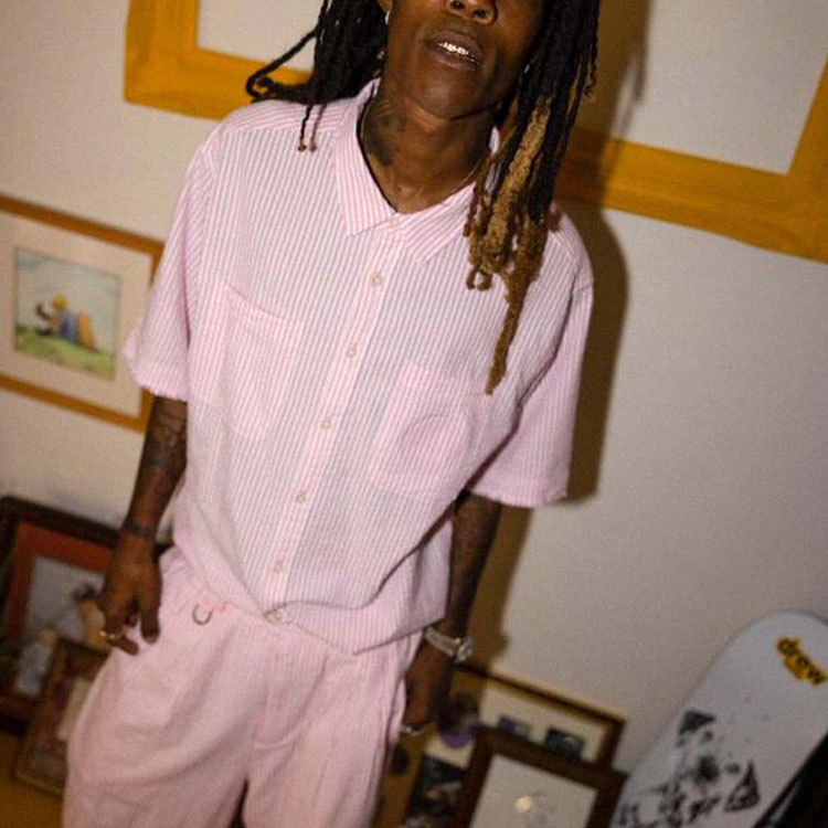 Details for Drew House Smiley Seersucker Baju Poket Lengan Pendek Jalur Pink Unisex. DR-SS21-124