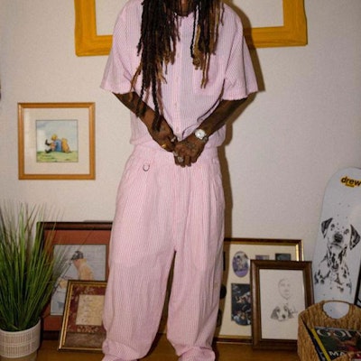 Drew House Smiley Seersucker Baju Poket Lengan Pendek Jalur Pink Unisex. DR-SS21-124 1