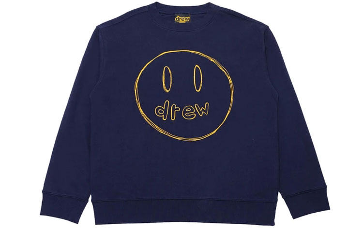 Drew House Smiley Sketch Mascot Crewneck Navy Unisex Pullover Sweatshirt. DR-SS21-146