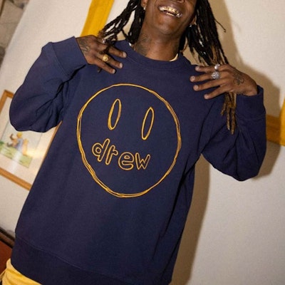 Drew House Smiley Sketch Mascot Crewneck Navy Baju Sejuk Pullover Unisex. DR-SS21-146 3
