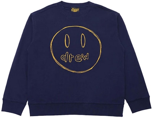 Drew House Smiley Sketch Mascot Crewneck Navy Baju Sejuk Pullover Unisex. DR-SS21-146 Order Drew House Smiley Sketch Mascot Crewneck Navy Baju Sejuk Pullover Unisex. DR-SS21-146