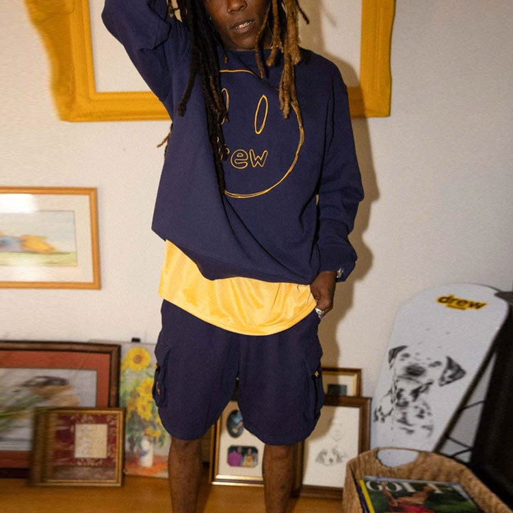 Shop Drew House Smiley Sketch Mascot Crewneck Navy Baju Sejuk Pullover Unisex. DR-SS21-146