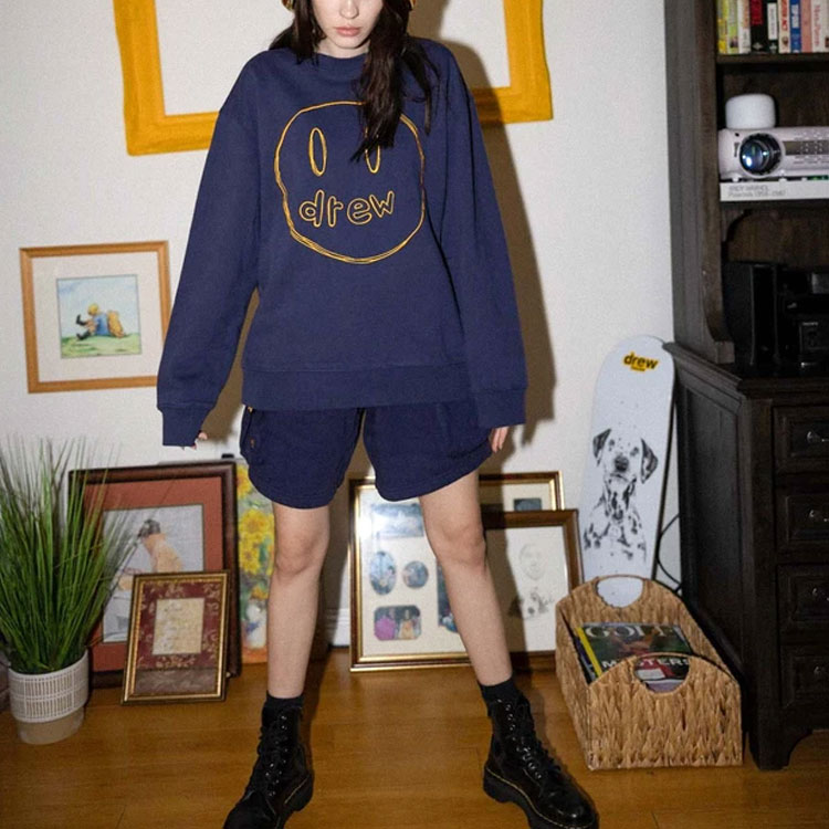 Purchase Drew House Smiley Sketch Mascot Crewneck Navy Baju Sejuk Pullover Unisex. DR-SS21-146