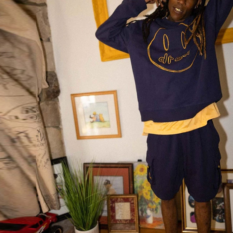 Cheap Drew House Smiley Sketch Mascot Crewneck Navy Baju Sejuk Pullover Unisex. DR-SS21-146