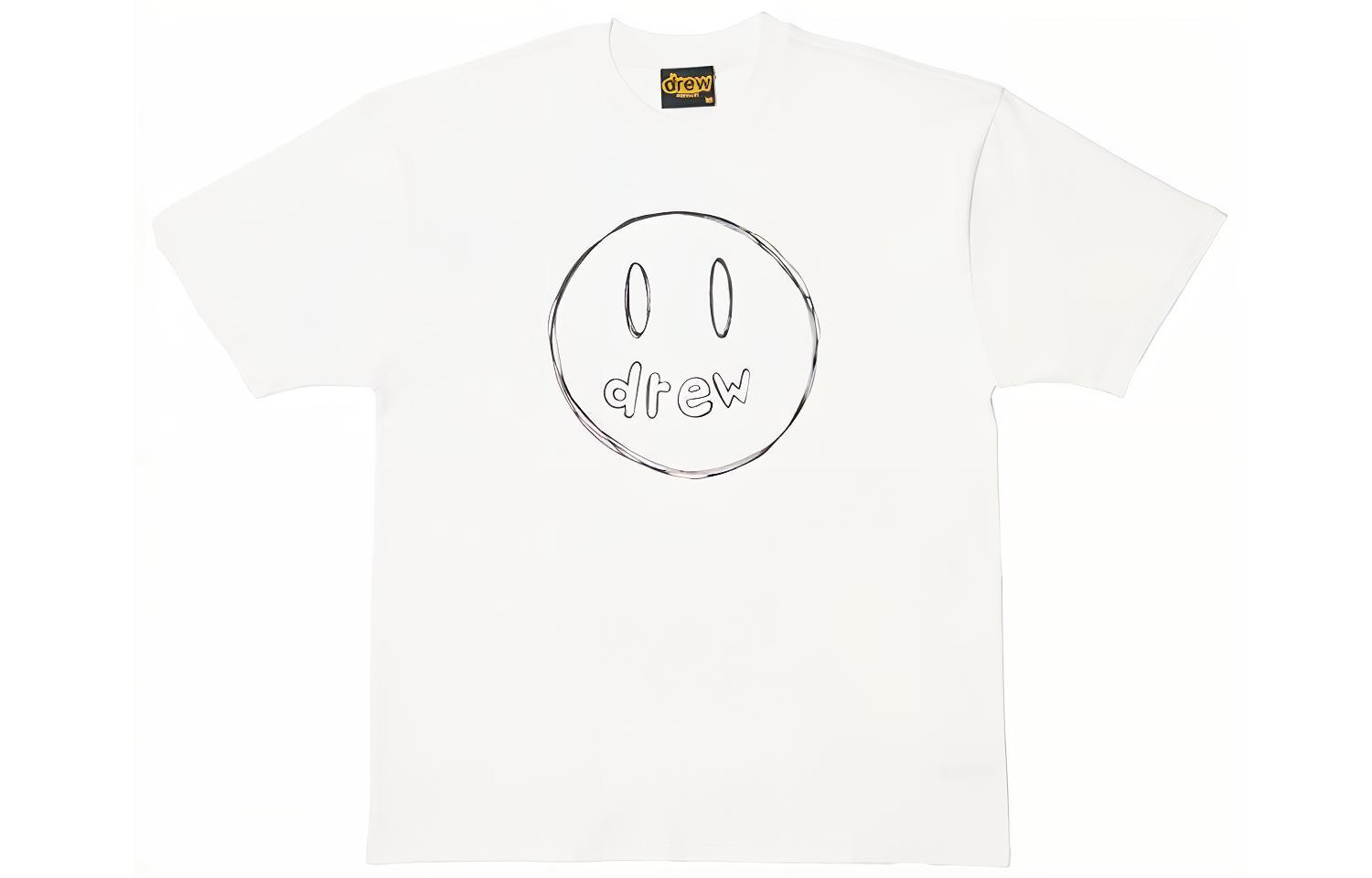 Drew House Smiley Sketch Mascot White Graphic Tee Unisex Short Sleeve Shirt. DR-FW21-011