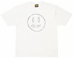 Drew House Smiley Sketch Mascot White Graphic Tee Unisex Short Sleeve Shirt. DR-FW21-011 Drew House Smiley Sketch Mascot White Graphic Tee Unisex Short Sleeve Shirt. DR-FW21-011