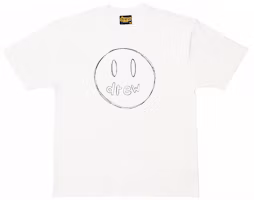 Order Drew House Smiley Sketch Mascot White Graphic Tee Unisex Short Sleeve Shirt. DR-FW21-011