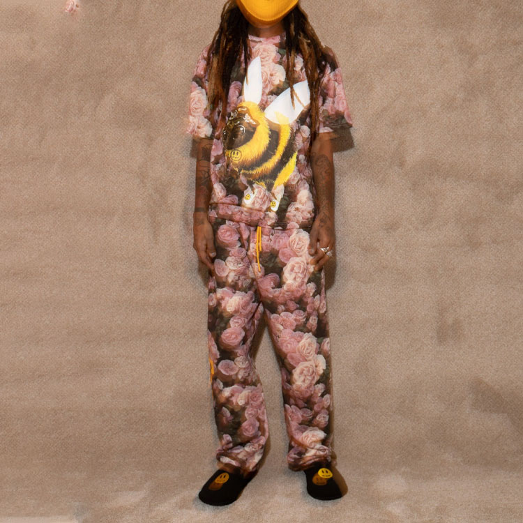 Purchase Camiseta Rosa Drew House Smiley SS22 Floral Unisex Estilo Pareja Cuello Redondo DR-SS22-900