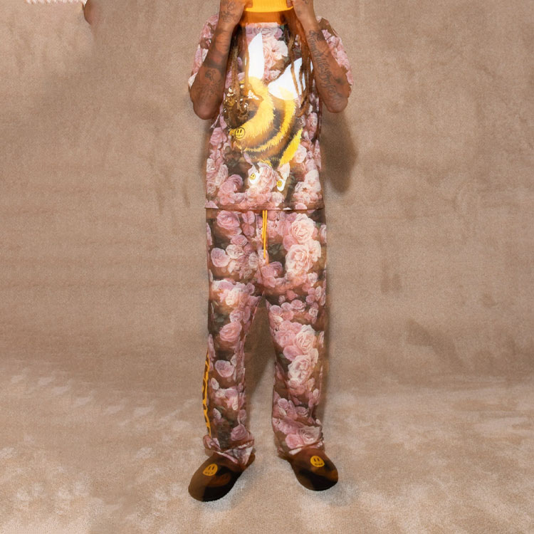 Details for Camiseta Rosa Drew House Smiley SS22 Floral Unisex Estilo Pareja Cuello Redondo DR-SS22-900