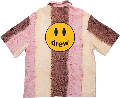 Drew House Smiley SS22 Kemeja Jalur Merah Jambu Lengan Pendek Unisex. DR-SS22-308 Order Drew House Smiley SS22 Kemeja Jalur Merah Jambu Lengan Pendek Unisex. DR-SS22-308