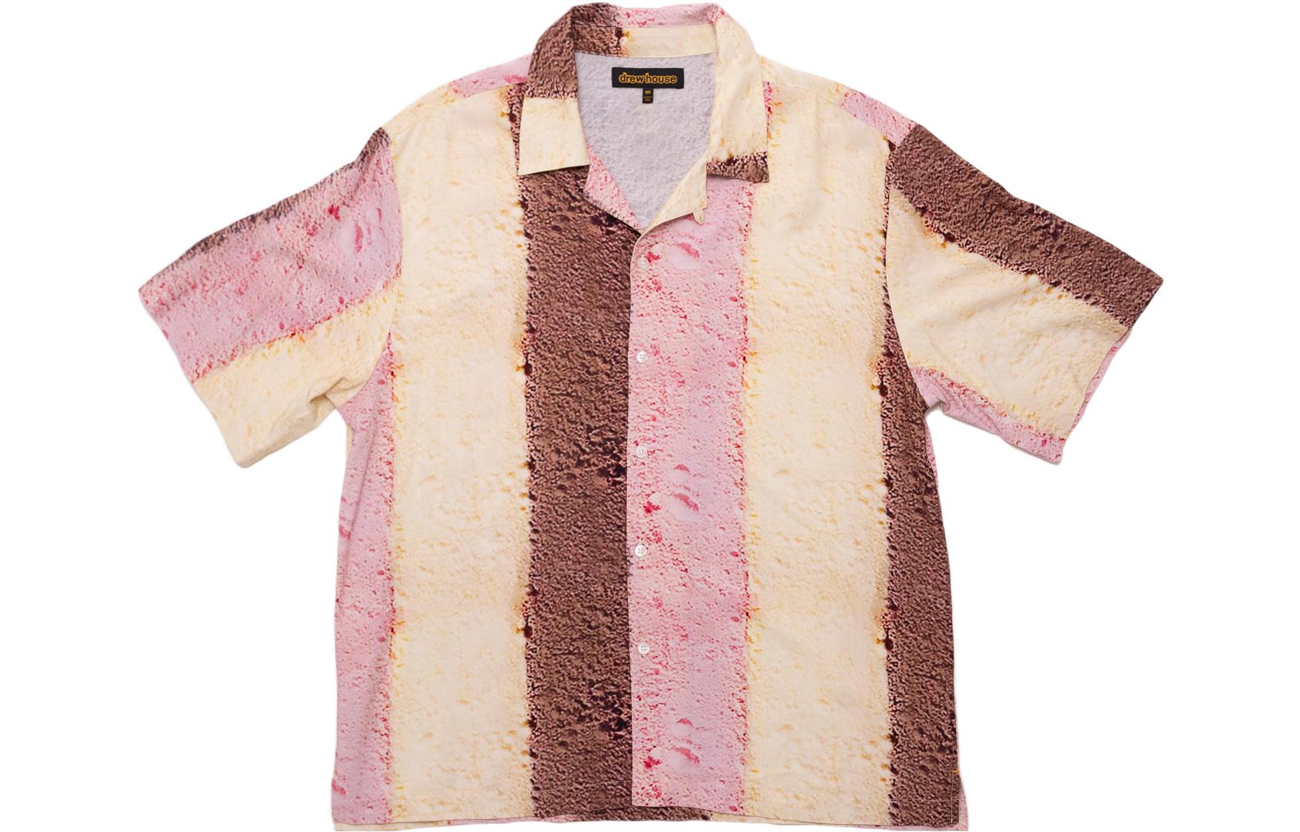 Lookbook Drew House Smiley SS22 Kemeja Jalur Merah Jambu Lengan Pendek Unisex. DR-SS22-308