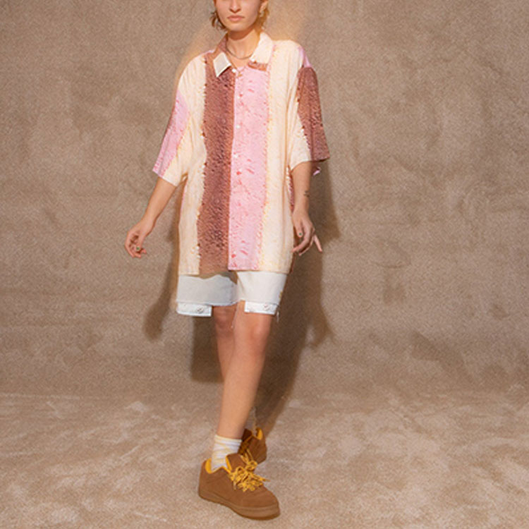 Shop Drew House Smiley SS22 Kemeja Jalur Merah Jambu Lengan Pendek Unisex. DR-SS22-308