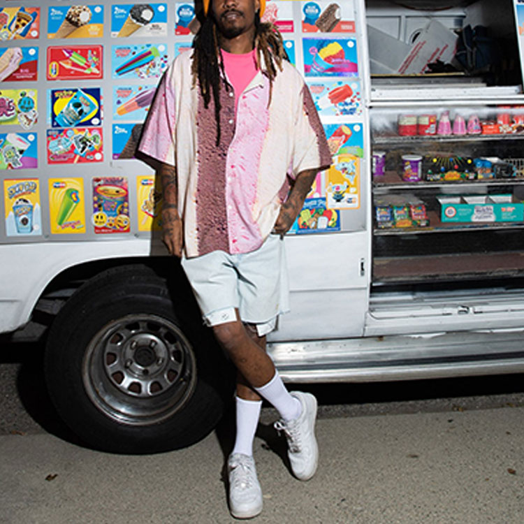 Sizing Drew House Smiley SS22 Kemeja Jalur Merah Jambu Lengan Pendek Unisex. DR-SS22-308