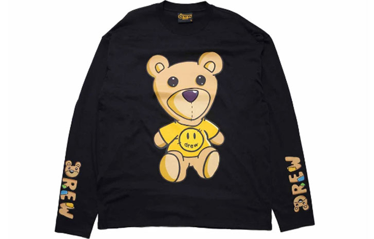 Drew House Smiley Teddy Bear Logo Graphic Crewneck Long Sleeve Tee Black Unisex DR-FW21-077